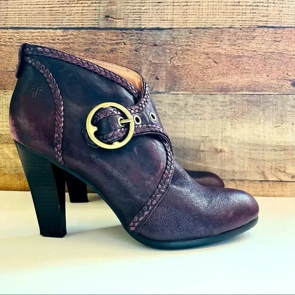 Frye Vicki Purple Leather Heeled Bootie